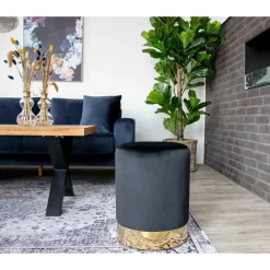 House Nordic Poef Gamby Velvet Zwart Ø34x43cm Clearance