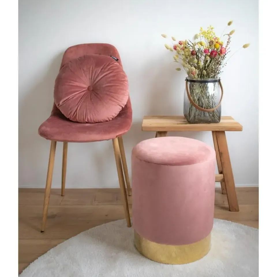 House Nordic Poef Gamby Velvet Roze Ø34x43cm Hot