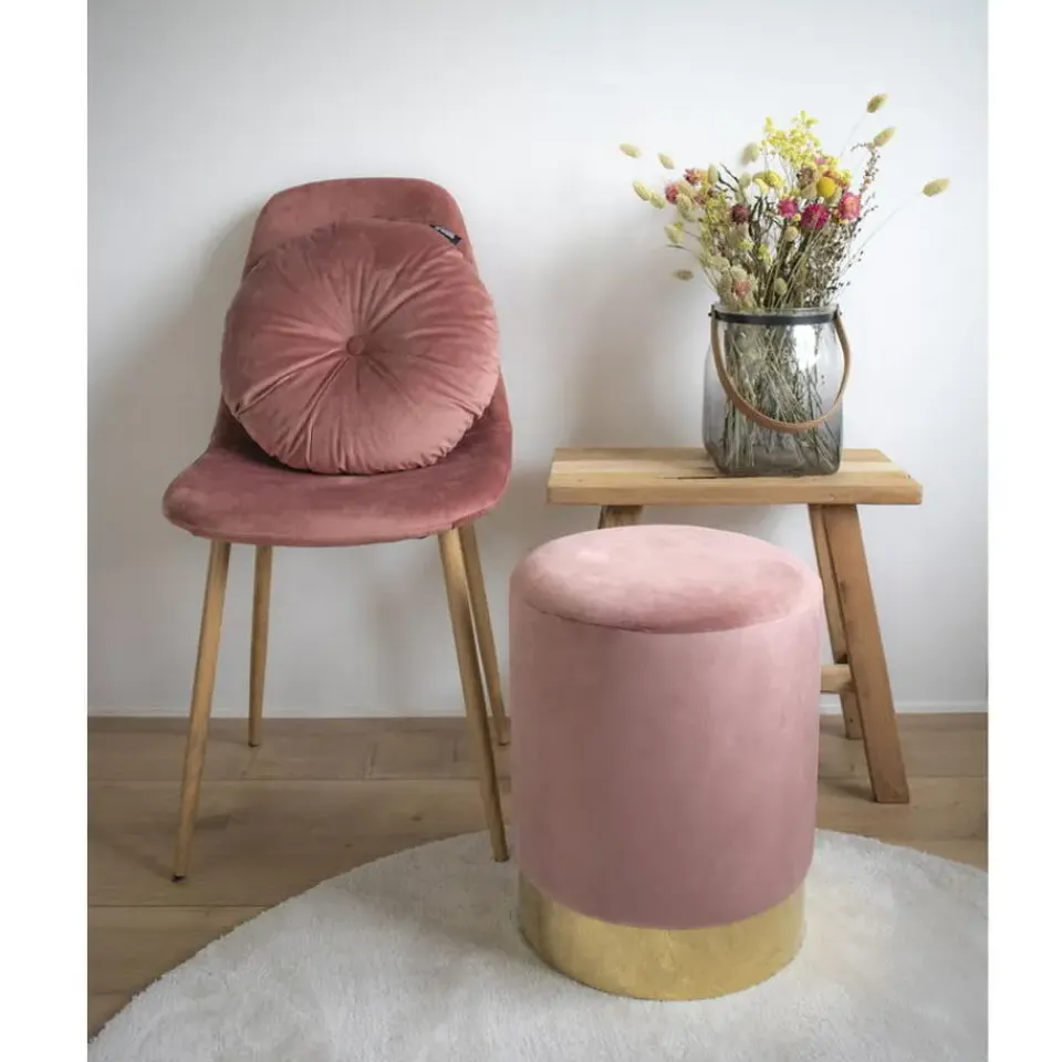 House Nordic Poef Gamby Velvet Roze Ø34x43cm Hot