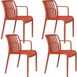 Housecraft Living Mante Tuinstoelen Armleuning Kunststof Terra/ Rood - Set van 4 Best