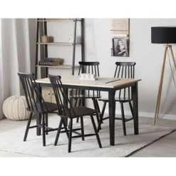 Beliani HOUSTON - Eettafel - Zwart - 75 x 120 cm - Rubberhout Discount