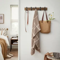 Merkloos Houten Wandkapstok met 10 Haken - Compacte Muur Kapstok - Vintage Bruin / Zwart Outlet