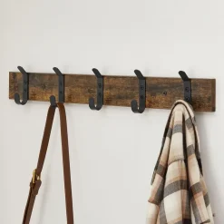 Merkloos Houten Wandkapstok met 10 Haken - Compacte Muur Kapstok - Vintage Bruin / Zwart Outlet