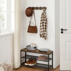 Merkloos Houten Wandkapstok met 10 Haken - Compacte Muur Kapstok - Vintage Bruin / Zwart Outlet