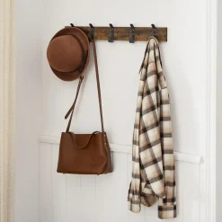 Merkloos Houten Wandkapstok met 10 Haken - Compacte Muur Kapstok - Vintage Bruin / Zwart Outlet