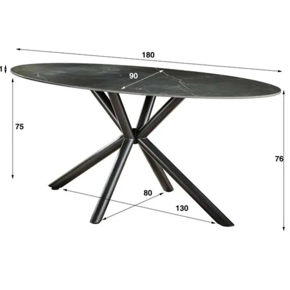 Hoyz Collection Hoyz - Eetkamertafel 180cm - Ovaal - Keramiek Zwart - 4 Personen Discount