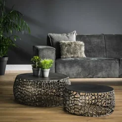 Hoyz Collection Hoyz - Salontafel Maze - Zwart/Grijs Metaal - Set van 2 - 75x75x30 Online