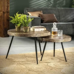 Hoyz Collection Hoyz - Salontafel Rond Metallic - Goudkleurig - Set van 2 Outlet