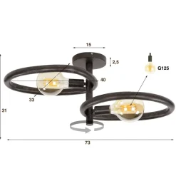 Hoyz Collection - Plafondlamp Pebble 2-lichts - Artic Zwart Best