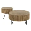 Hoyz Collection - Salontafel Wave Rond - Massief Mango Zandkleur - Set van 2