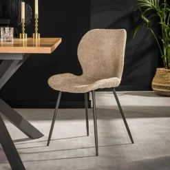 Hoyz Collection - Stoel Ronde Buis 4 Stuks - Boucle Zandkleur Outlet