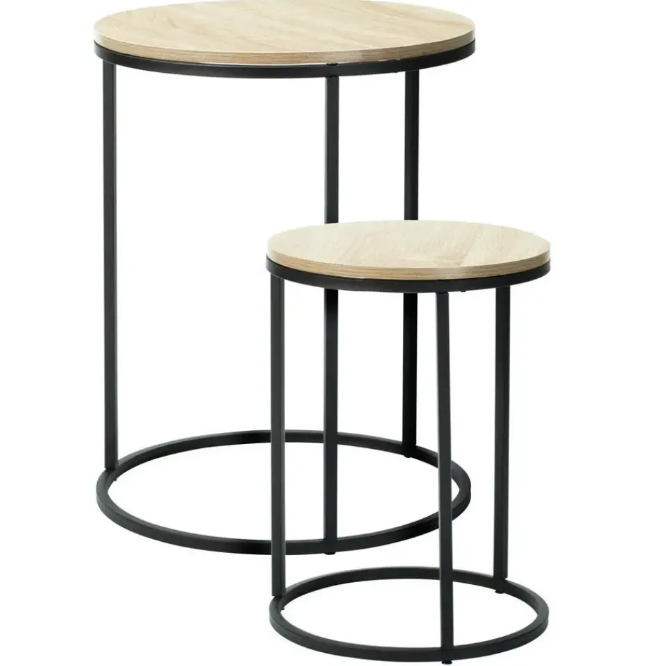 Home & Styling H&S Bijzettafeltjes set 2x - zwart/naturel - D40 x H50/D30 x H40 cm Discount