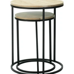 Home & Styling H&S Bijzettafeltjes set 2x - zwart/naturel - D40 x H50/D30 x H40 cm Discount