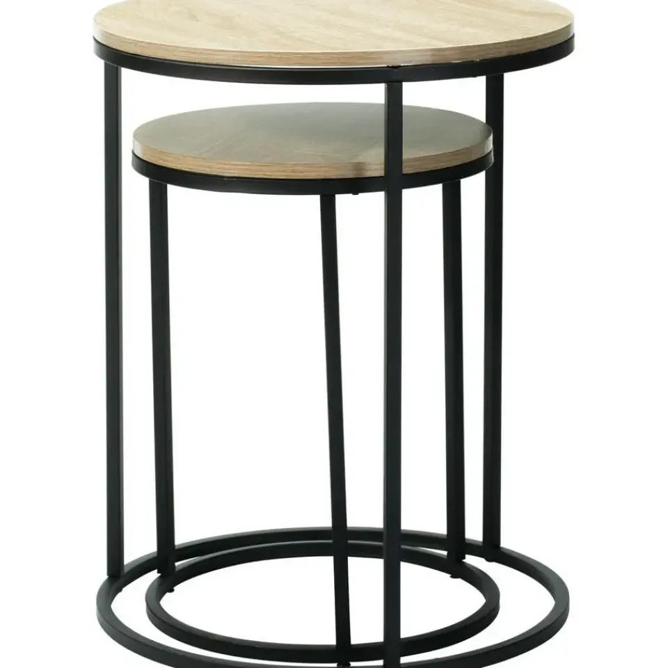 Home & Styling H&S Bijzettafeltjes set 2x - zwart/naturel - D40 x H50/D30 x H40 cm Discount