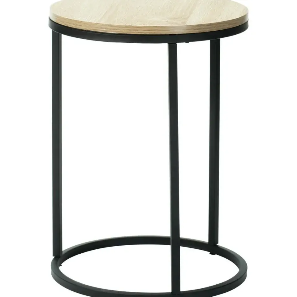 Home & Styling H&S Bijzettafeltjes set 2x - zwart/naturel - D40 x H50/D30 x H40 cm Discount