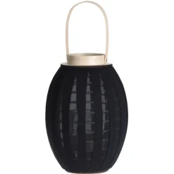 H&S Collection Lantaarn - hout met stof - zwart - 34 cm Clearance