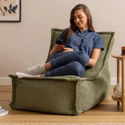 icon - Dolce Lounge Zitzak - Ligstoel - Ribfluweel Fauteuil - Saliegroen