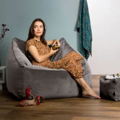 icon Zitzak en Poef Natalia - Fluwelen Zitzak - Houtskool Hot