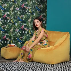 icon Zitzak en Poef Natalia - Fluwelen Zitzak - Geel Discount