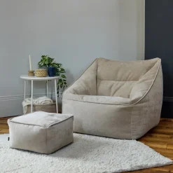 icon Zitzak en Poef Natalia - Chenille Zitzak Fauteuil - Beige Outlet