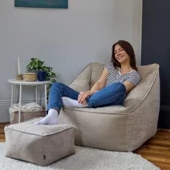 icon Zitzak en Poef Natalia - Chenille Zitzak Fauteuil - Beige Outlet