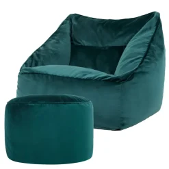 icon Zitzak en XL Poef Natalia - Fluwelen Zitzak - Blauwgroen Best