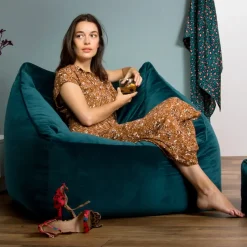 icon Zitzak en XL Poef Natalia - Fluwelen Zitzak - Blauwgroen Best