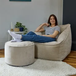 icon Zitzak en XL Poef Natalia - Chenille Zitzak Fauteuil - Beige Online