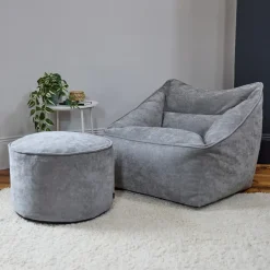 icon Zitzak en XL Poef Natalia - Chenille Zitzak Fauteuil - Grijs Discount