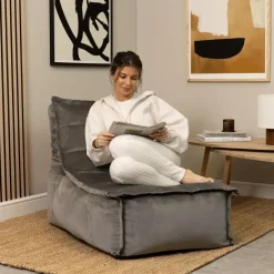 icon Zitzak Lounger Dolce - Fluwelen Zitzak - Houtskool Sale
