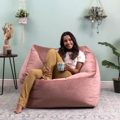 icon Zitzak Natalia - Fluwelen Zitzakfauteuil - Oud roze Outlet