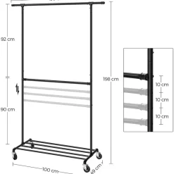 Parya Ijzeren Kledingrek - Kledingrek op wieltjes - 2 stangen Online
