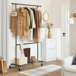 Parya Ijzeren Kledingrek - Kledingrek op wieltjes - 2 stangen Online