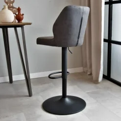 Dimehouse Industriële barkruk Grizzly antraciet - Zithoogte 64 cm - Stof - Grijs Sale