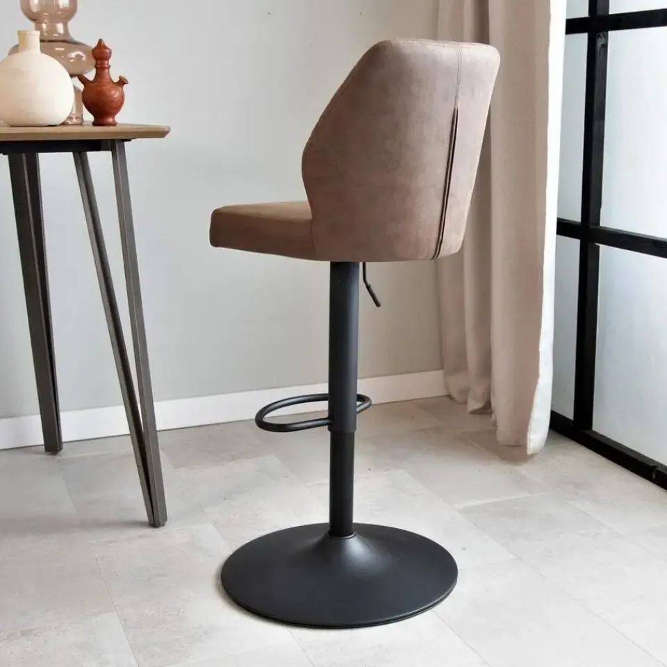 Dimehouse Industriële barkruk Grizzly taupe - Zithoogte 64 cm - Stof - Taupe Best