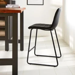 Dimehouse Industriële barkruk Mark zwart - Zithoogte 65 cm - Kunstleder - Zwart Outlet