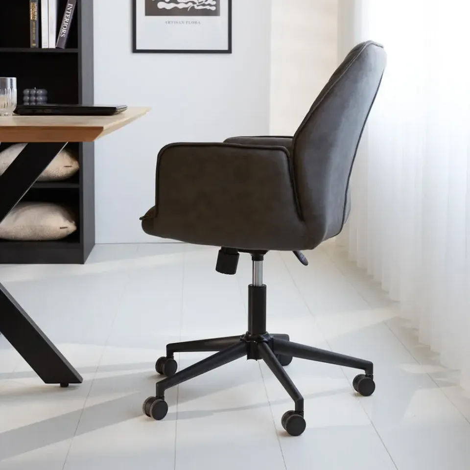 Dimehouse Industriële draaibare bureaustoel Novan antraciet - 52x57x87 cm - Stof - Grijs Online