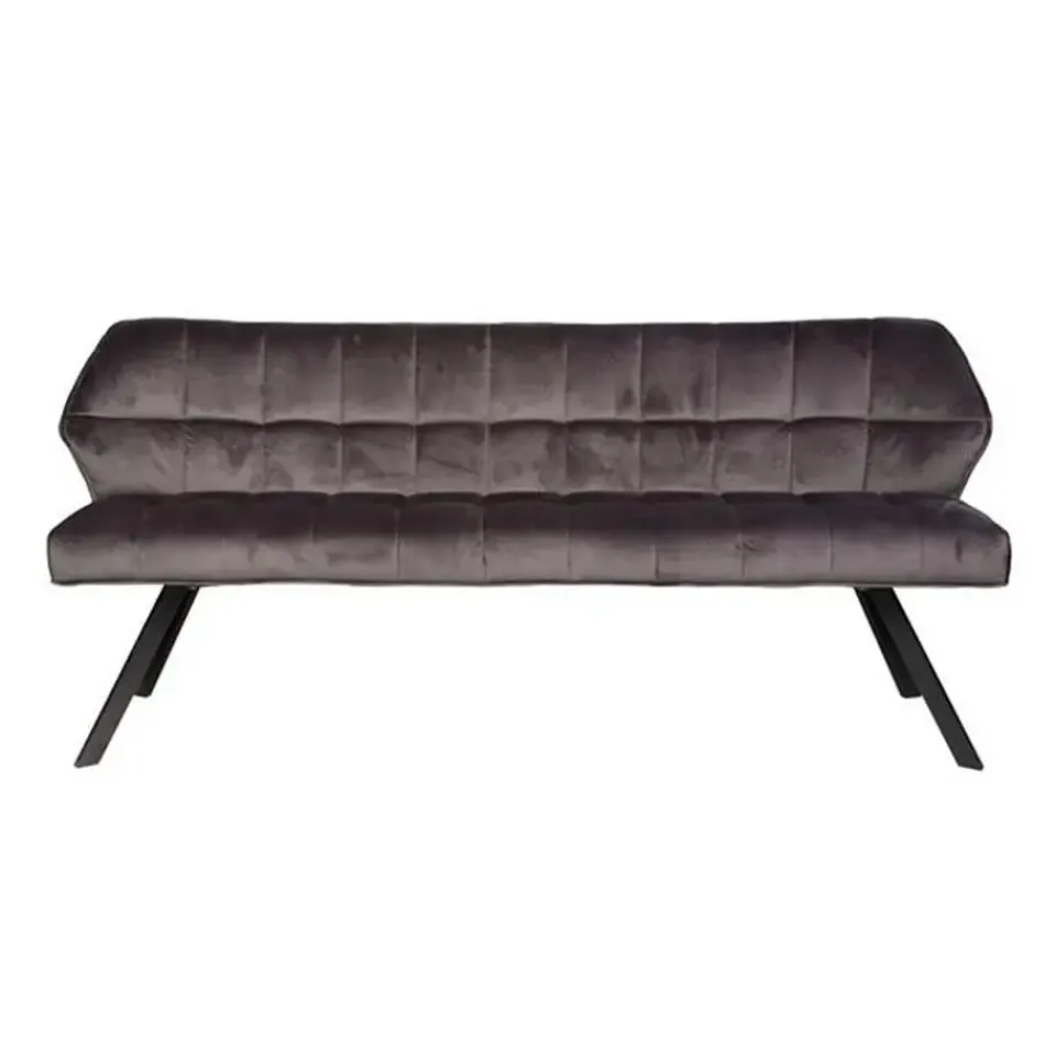 Dimehouse Industriële eetkamerbank Romy velvet 180 cm grijs - 190x180x81 cm - Stof - Grijs New
