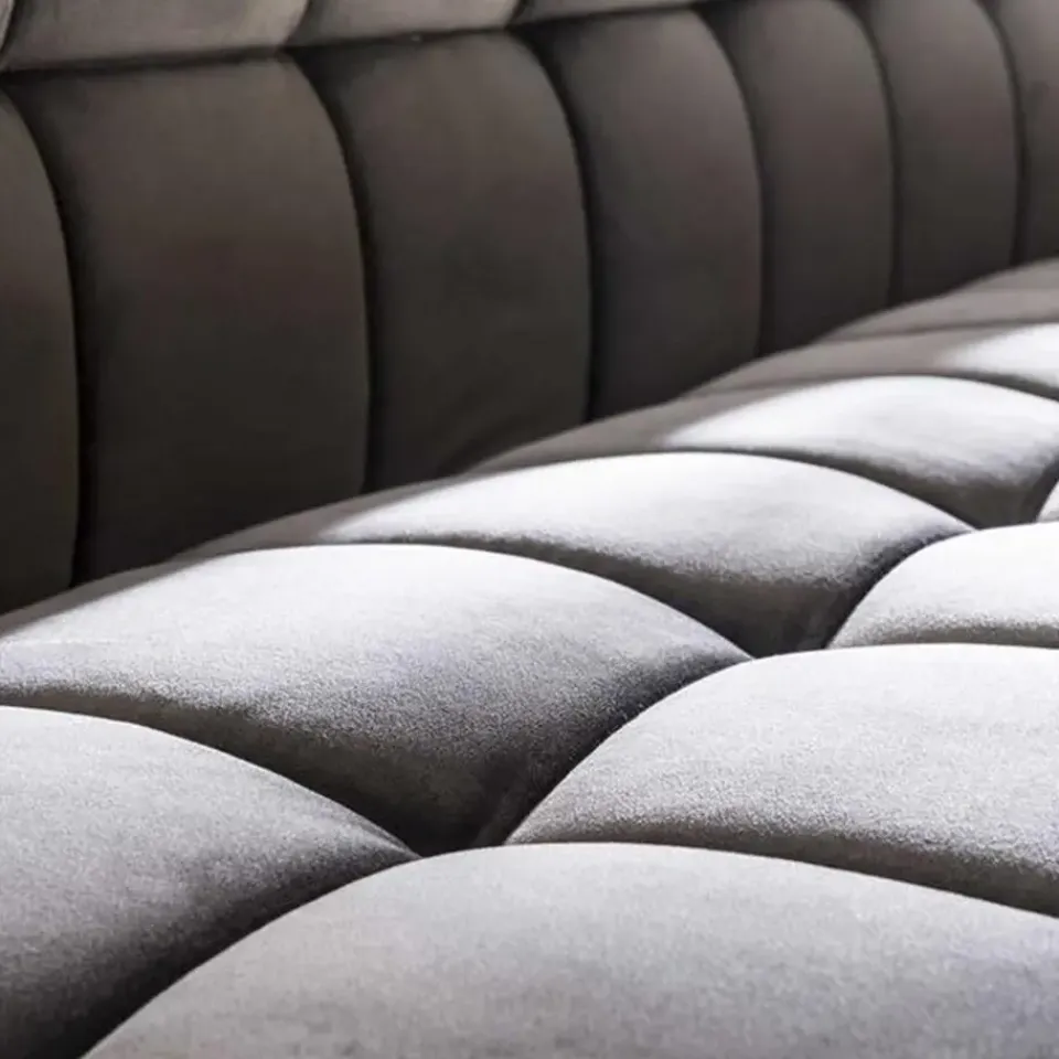 Dimehouse Industriële eetkamerbank Romy velvet 180 cm grijs - 190x180x81 cm - Stof - Grijs New