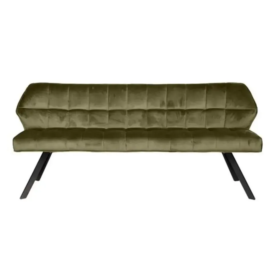 Dimehouse Industriële eetkamerbank Romy velvet 180 cm groen - 190x190x84 cm - Stof - Groen Outlet