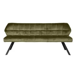 Dimehouse Industriële eetkamerbank Romy velvet 180 cm groen - 190x190x84 cm - Stof - Groen Outlet