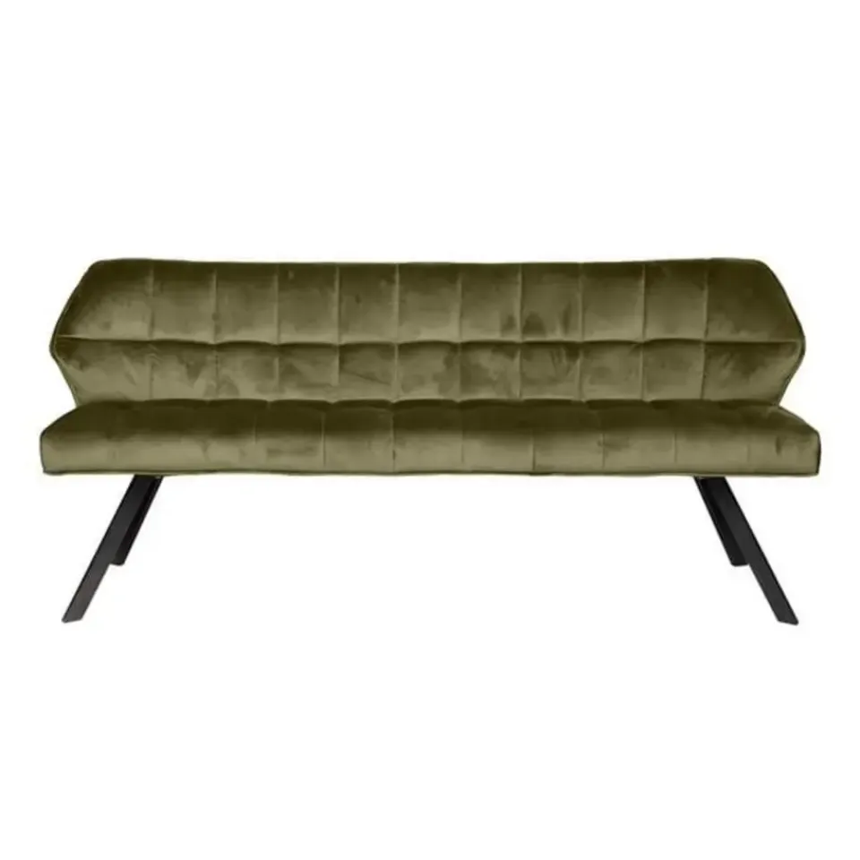 Dimehouse Industriële eetkamerbank Romy velvet 180 cm groen - 190x190x84 cm - Stof - Groen Outlet