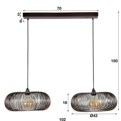 Dimehouse Industriële hanglamp Jill 2-lichts koper bruin - 43x102x150 cm - Nikkel - Zwart Clearance