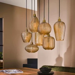 Dimehouse Industriële hanglamp Olaf amber 7-lichts glas - 38x95x150 cm - Amber color glas Clearance