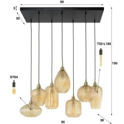 Dimehouse Industriële hanglamp Olaf amber 7-lichts glas - 38x95x150 cm - Amber color glas Clearance