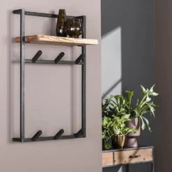 Dimehouse Industriële kapstok Naomi acaciahout metaal - 30x51x80 cm - Hout - Bruin New