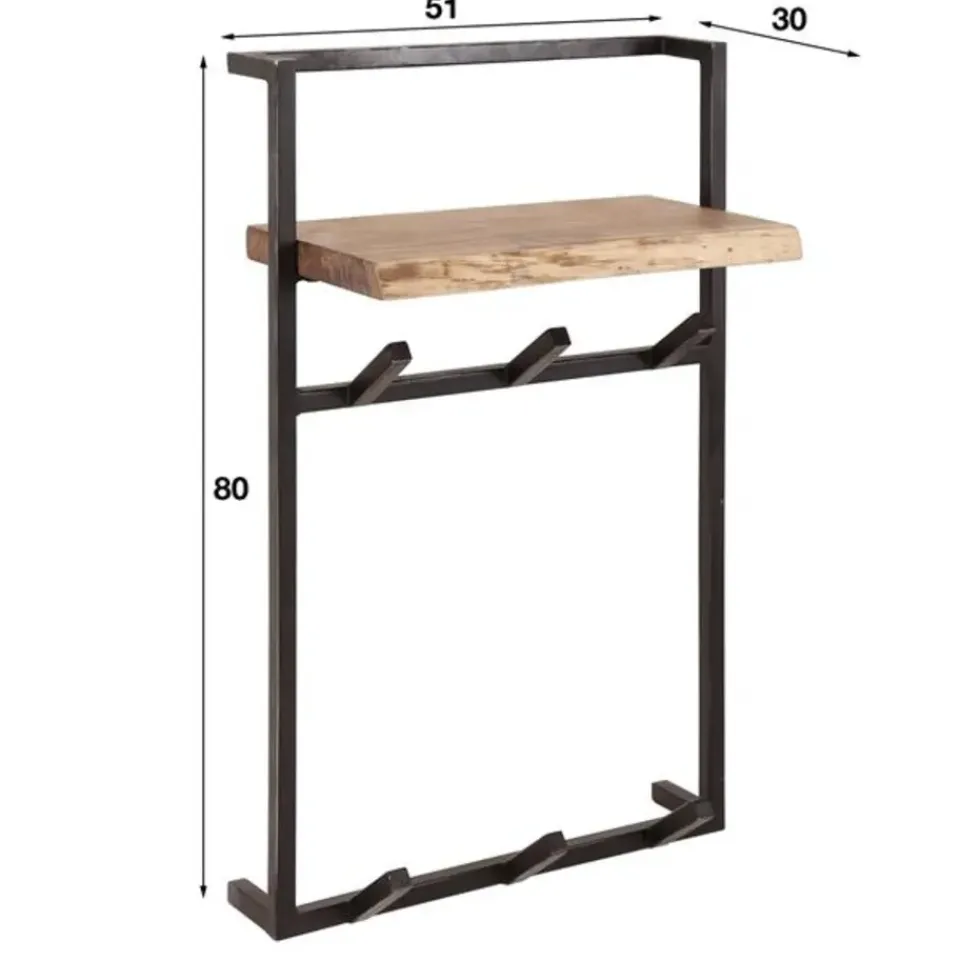 Dimehouse Industriële kapstok Naomi acaciahout metaal - 30x51x80 cm - Hout - Bruin New