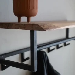 Dimehouse Industriële Kapstok Niels Hoedenplank acaciahout - 33x100x27 cm - Hout - Bruin Best