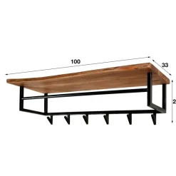 Dimehouse Industriële Kapstok Niels Hoedenplank acaciahout - 33x100x27 cm - Hout - Bruin Best
