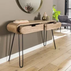 Dimehouse Industriële sidetable Jasmine 2 lades mangohout 30x120x76 cm Mangohout Clearance